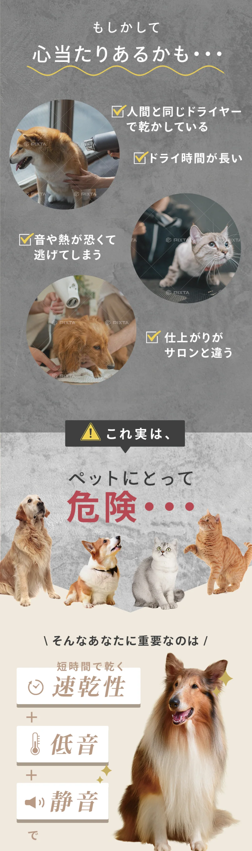 ペット犬猫用 高濃度イオン 速乾低温ドライヤー ハンディタイプ 温度風量調節可能 家庭用 旅行用【PSE認証】 - Image 23